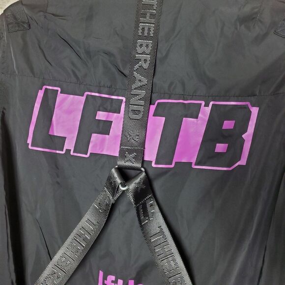 LF the Brand Biker Style Utility Logo Jacket Size XS Black Purple Straps - Picture 5 of 9